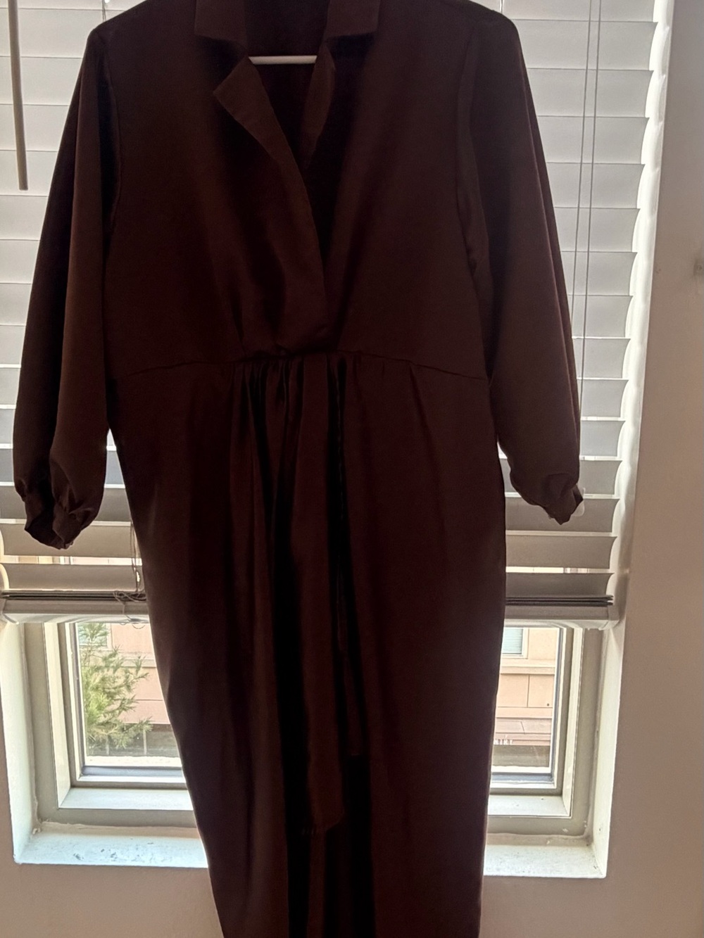 Women’s Dark Brown Long Sleeve Drawstring Dress